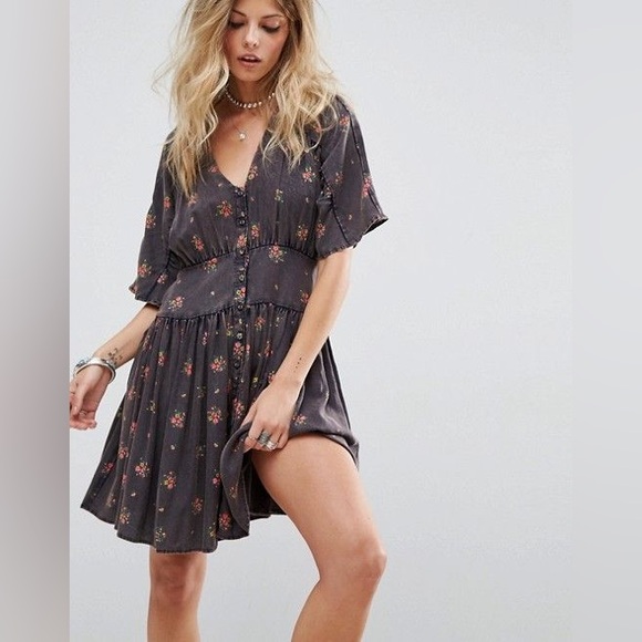 ASOS Dresses & Skirts - ASOS Charcoal Floral Mini Dress